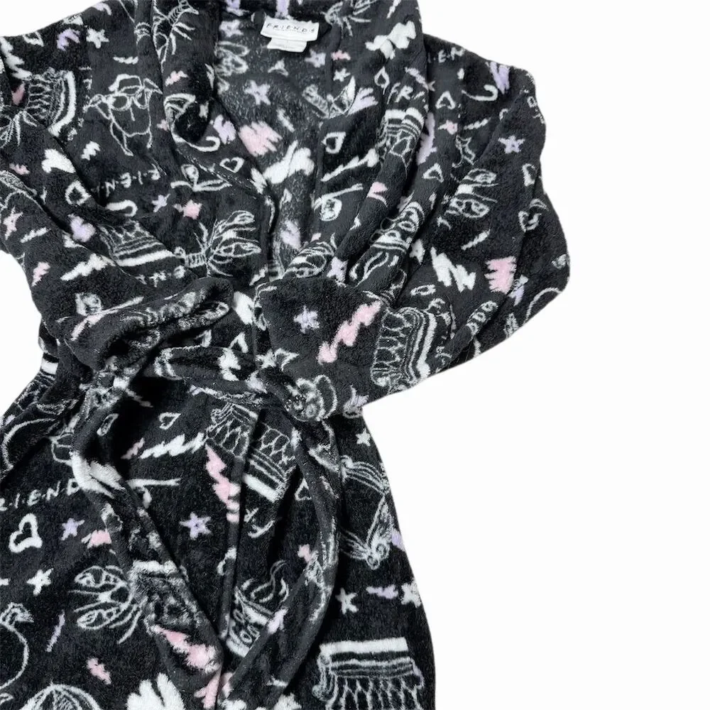 FRIENDS Girls Bathrobe Black Iconic TV Show Print Size L